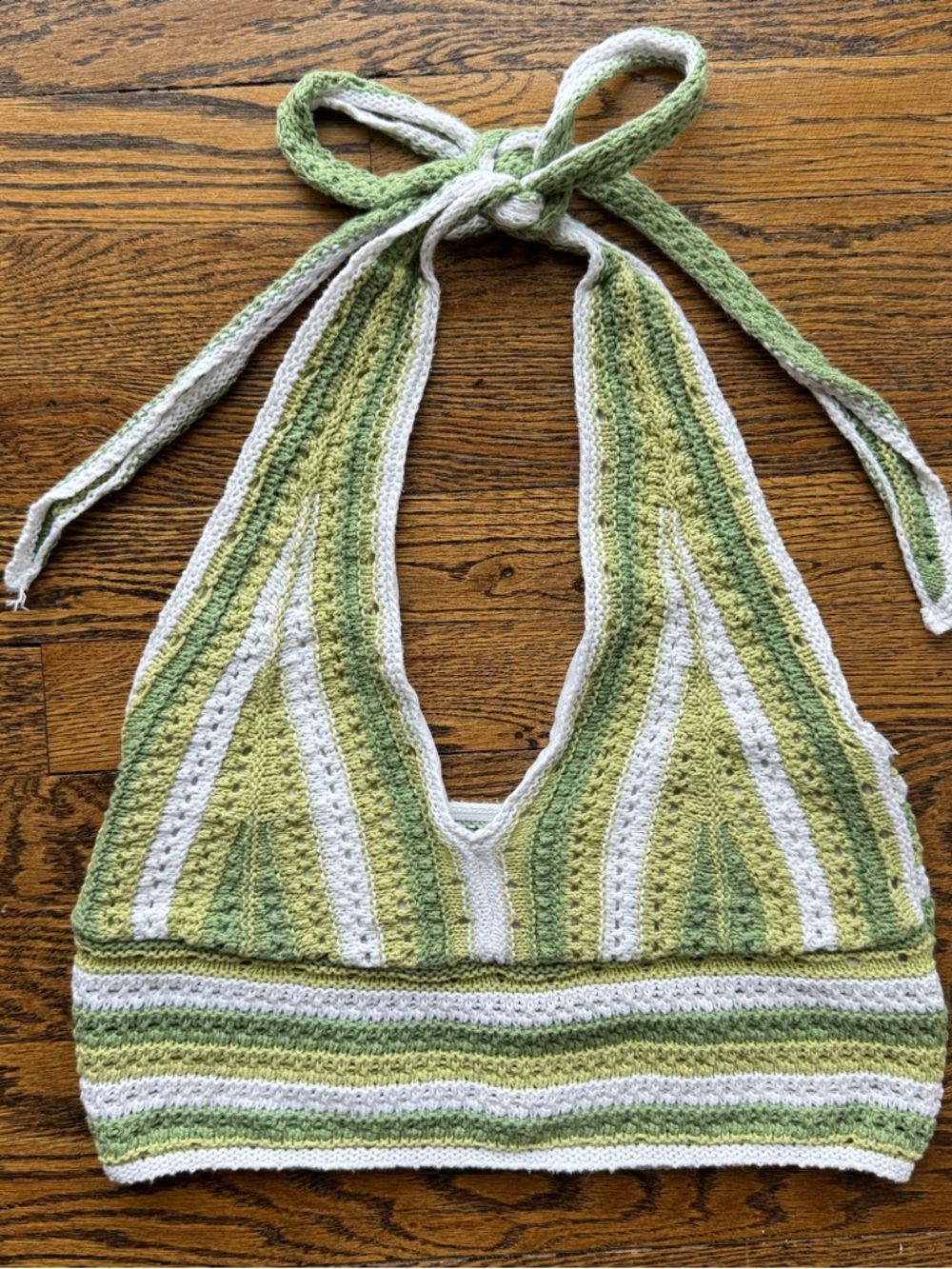 Hollister California 100% Cotton Green & White Crochet Halter Tank Top M